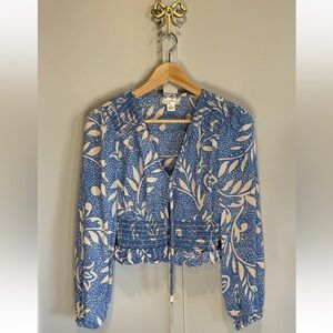Band Of The Free Blue & Beige Blouse Boho Size XS Floral